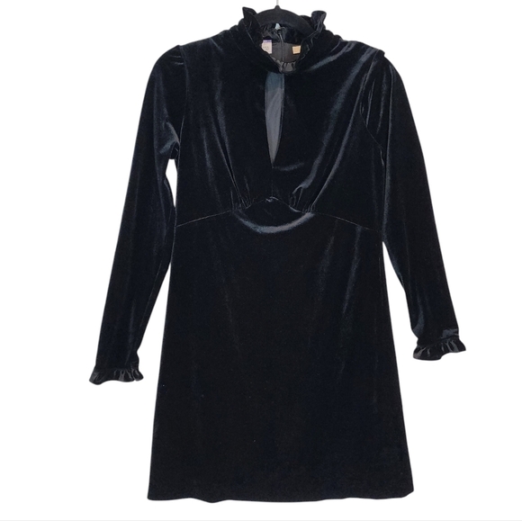 Anthropologie x Shoshanna Timory Black Velvet Dress High Neck‎ Modest Mini Dress - Picture 2 of 10
